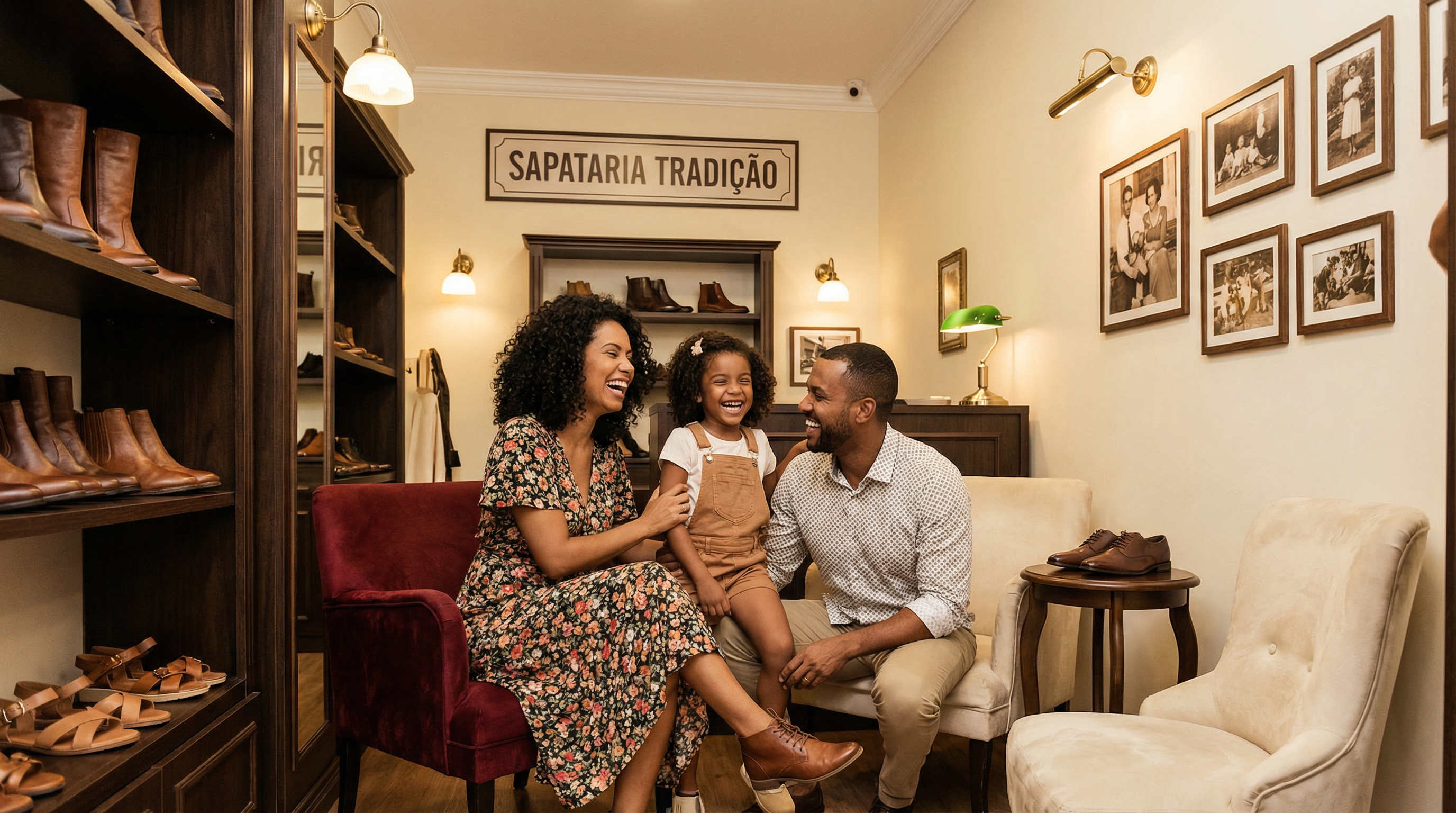 Família feliz na Adriana Calçados